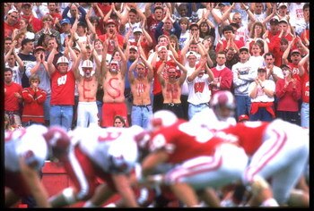 24 SEP 1994:  THE UNIVERSITY OF WISCONSIN CROWD WATCH AND CHEER DURING THE WISCONSIN BADGERS AND THE UNIVERSITY OF INDIANA HOOSIERS GAME AT CAMP RANDALL IN MADISON, WISCONSIN.