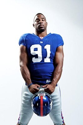 NEW YORK - MARCH 11:  (EDITORS NOTE: IMAGES HAVE BEEN RETOUCHED)  Justin Tuck of the New York Giants poses for a portrait on March 11, 2009 in New York City, New York.  (Photo by Nick Laham/Getty Images)