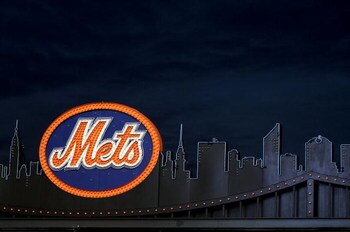 FLUSHING, NY - APRIL 13: A Mets logo inside the ground is seen on opening day at Citi Field on April 13, 2009 in the Flushing neighborhood of the Queens borough of New York City. This is the first regular season MLB game being played at the new venue whic
