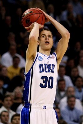 BOSTON - MARCH 26:  Jon Scheyer #30 of the Duke Blue Devils puts up a shot against the Villanova Wildcats during the NCAA Men's Basketball Tournament East Regionals at TD Banknorth Garden on March 26, 2009 in Boston, Massachusetts.  (Photo by Elsa/Getty I