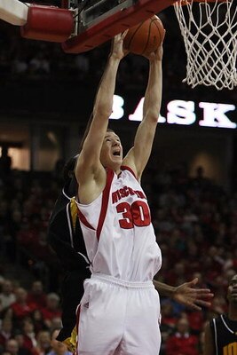 MADISON - JANUARY 5:  Jon Leuer #30 of Wisconsin Badgers goes up for the shot during the college basketball game against the Iowa Hawkeyes at Kohl Center on January 5, 2008 in Madison, Wisconsin. (Photo by Jonathan Daniel/Getty Images)
