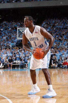 CHAPEL HILL, NC - DECEMBER 28:  Marcus Ginyard #1 of the North Carolina Tar Heels looks to move the ball during the game against the Rutgers Scarlet Knights on December 28, 2008 at the Dean E. Smith Center in Chapel Hill, North Carolina.  (Photo by Kevin 