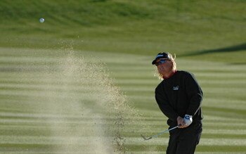 UNITED STATES - JANUARY 21:  Charley Hoffman blasts out of the greenside bunker on the 16th hole during the fifth and final round of the Bob Hope Classic at The Classic Course on Sunday, January 21, 2007 in Palm Springs, California  (Photo by Marc Feldman