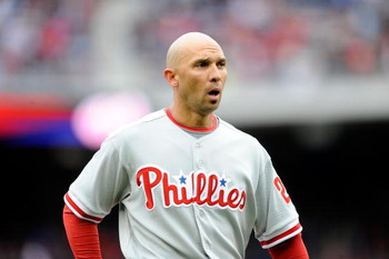 WASHINGTON - APRIL 13: Raul Ibanez #29 of the Philadelphia Phillies walks to the dugout during the game against the Washington Nationals at Nationals Park on April 13, 2009 in Washington, DC. (Photo by Greg Fiume/Getty Images)
