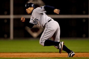 PHILADELPHIA - OCTOBER 26:  Akinori Iwamura #1 of the Tampa Bay Rays runs the bases against the Philadelphia Phillies during game four of the 2008 MLB World Series on October 26, 2008 at Citizens Bank Park in Philadelphia, Pennsylvania.  (Photo by Elsa/Ge