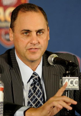 TAMPA, FL - DECEMBER 5:  Coach Jeff Jagodzinski of the Boston College Eagles talks to the media at the Raymond James Stadium on December 5, 2008 in Tampa, Florida. The Eagles play the Virginia Tech Hokies in the ACC football championship game. (Photo by A