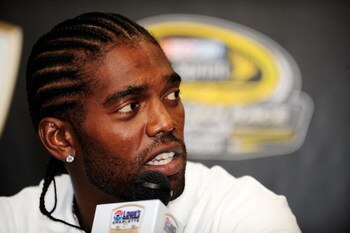 CONCORD, NC - MAY 15:  NASCAR Camping World Truck Series team owner and NFL wide receiver Randy Moss speaks during a press conference following practice for the NASCAR Sprint All-Star Race on May 15, 2009 at Lowe's Motor Speedway in Concord, North Carolin