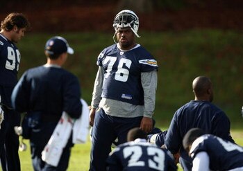 BAGSHOT, UNITED KINGDOM - OCTOBER 24:  Jamal Williams #76 of the San Diego Chargers looks on during a training session held at Pennyhill Park Country Club on October 24, 2008 in Bagshot, England.  (Photo by Warren Little/Getty Images)