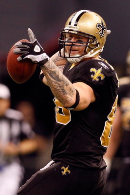 NEW ORLEANS - NOVEMBER 24: Jeremy Shockey #88 of the New Orleans Saints celebrates after getting a first down against the Green Bay Packers on November 24, 2009 at the Superdome in New Orleans, Louisiana. The Saints defeated the Packers 51-29. (Photo by