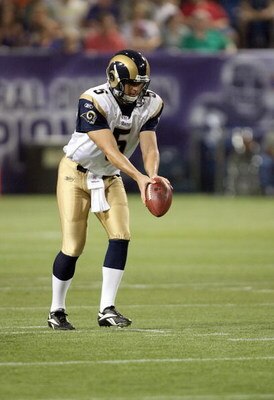 MINNEAPOLIS - AUGUST 10:  Donnie Jones #5 of the St. Louis Rams punts during the game againsts the Minnesota Vikings on August 10, 2007 at the H.H.H. Metrodome in Minneapolis, Minnesota. (Photo by David Sherman/Getty Images)