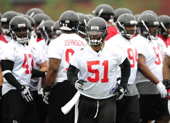 FLOWERY BRANCH, GA - MAY 9: Linebacker Tony Gilbert #51 of the Atlanta Falcons works out during minicamp at the Falcons Complex on May 9, 2009 in Flowery Branch, Georgia. (Photo by Paul Abell/Getty Images)