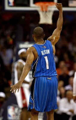 CLEVELAND - MAY 28:  Rafer Alston #1 of the Orlando Magic pumps his fist after a play agaisnt the Cleveland Cavaliers in Game Five of the Eastern Conference Finals during the 2009 Playoffs at Quicken Loans Arena on May 28, 2009 in Cleveland, Ohio. NOTE TO