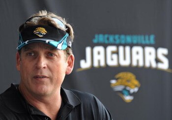 JACKSONVILLE, FL - MAY 1:  Coach Jack Del Rio of the Jacksonville Jaguars talks to the media May 1, 2009 at a team minicamp near Jacksonville Municipal Stadium in Jacksonville, Florida.  (Photo by Al Messerschmidt/Getty Images)