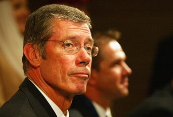 SYDNEY, AUSTRALIA - MAY 3:  Retiring Australian coach John Buchanan speaks to the media at a press conference shortly after arrival at Sydney International Airport on May 3, 2007 in Sydney Australia. The Australian World Cup team returned home from the We