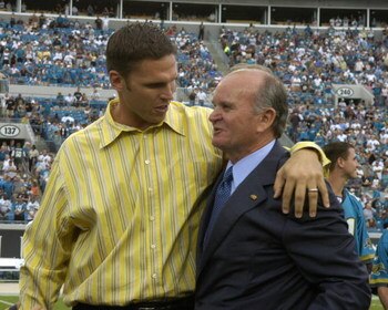 Retired Jacksonville Jaguars offensive lineman Tony Boselli with owner Wayne Weaver on the sidelines on October 8, 2006 in Jacksonville, Florida. The Jaguars retired Boselli's number 71 and defeated the New York Jets 41 - 0.  (Photo by Al Messerschmidt/Ge