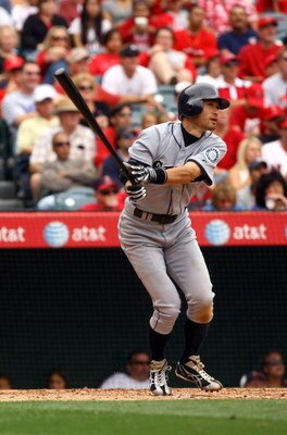 ANAHEIM, CA - MAY 31:  Ichiro Suzuki #51 of the Seattle Mariners watches after hitting a solo home run in the sixth inning against the Los Angeles Angels of Anaheim at Angel Stadium on May 31, 2009 in Anaheim, California. The Angels defeated the mariners 