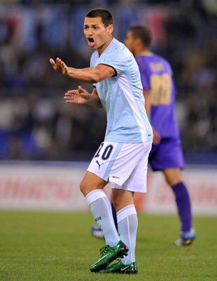 Rome, ITALY - SEPTEMBER 24: Mauro Zarate of Lazio in action during the Serie A match between Lazio and Fiorentina at the Stadio Marazzi  on September 24, 2008 in Rome, Italy. (Photo by New Press/Getty Images)