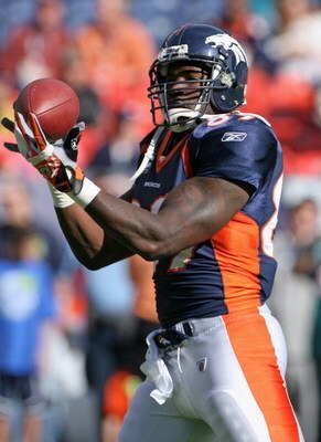 DENVER - NOVEMBER 02:  Tight end Daniel Graham #89 of the Denver Broncos warms up prior to facing the Miami Dolphins during NFL action at Invesco Field at Mile High on November 2, 2008 in Denver, Colorado. The Dolphins defeated the Broncos 26-17.  (Photo 