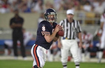 04 Aug 2001:   Cade McNown #8 of the Chicago Bears looks for the open man during the NFL pre-season game against the Cincinnati Bengals at Soldier Field in Chicago, IL. The Bears defeated the Bengals 16-13 in overtime. DIGITAL IMAGE Mandatory Credit: Jona