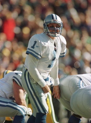 3 Nov 1996:  Quarterback Don Majkowski #1 of the Detroit Lions shouts instructions to his team during the Lions 28-18 loss to the Green Bay Packers at Lambeau Field in Green Bay, Wisconsin. Majkowski replaced an injured Scott Mitchell to start the game. M