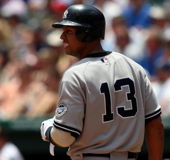 ARLINGTON, TX - MAY 25:  Third baseman Alex Rodriguez #13 of the New York Yankees during play with the Texas Rangers on May 25, 2009 at Rangers Ballpark in Arlington, Texas.  (Photo by Ronald Martinez/Getty Images)