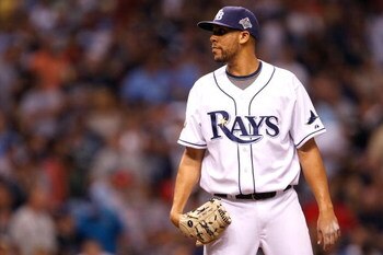 ST PETERSBURG, FL - OCTOBER 23:  David Price #14 of the Tampa Bay Rays gets set to throw a pitch against the Philadelphia Phillies during game two of the 2008 MLB World Series on October 23, 2008 at Tropicana Field in St. Petersburg, Florida. The Rays won