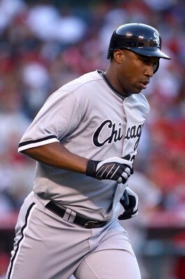 ANAHEIM, CA - MAY 25:  Jermaine Dye #23 of the Chicago White Sox rounds first base after hitting a three-run homerun in the second inning against the Los Angeles Angels of Anaheim at Angel Stadium on May 25, 2009 in Anaheim, California.  (Photo by Jeff Gr