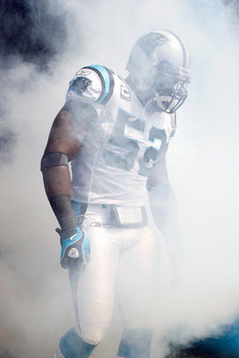 CHARLOTTE, NC - OCTOBER 05: Jon Beason #52 of the Carolina Panthers enters the field during the game against the Kansas City Chiefs at Bank of America on October 5, 2008 in Charlotte, North Carolina. (Photo by Kevin C. Cox/Getty Images)