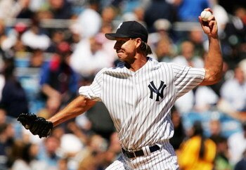 BRONX, NY - APRIL 9:  Randy Johnson #41 of the New York Yankees ptiches against the Baltimore Orioles at Yankee Stadium on April 9, 2005 in Bronx, New York. The Yankees won 8-5. (Photo by Ezra Shaw/Getty Images)