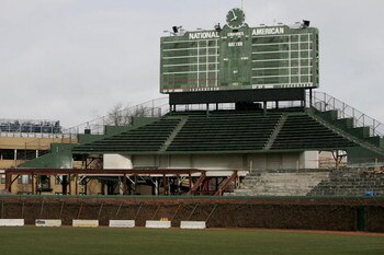 CHICAGO - FEBRUARY 8:  Construction continues on the center field bleachers at Wrigley Field on February 8, 2006 in Chicago, Illinois. (Photo by Jonathan Daniel/Getty Images)