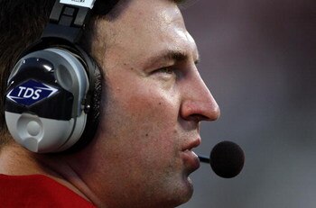 ORLANDO, FL - DECEMBER 27:  Heqd coach Bret Bielema of the Wisconsin Badgers watches the action during the Champs Bowl against the Florida State Seminoles on December 27, 2008 at the Citrus Bowl in Orlando, Florida.  (Photo by Sam Greenwood/Getty Images)