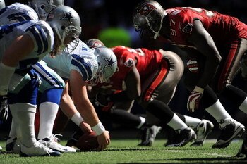 IRVING, TX - OCTOBER 26:  Long snapper Louis-Philippe Ladouceur #91 of the Dallas Cowboys during play against the Tampa Bay Buccaneers at Texas Stadium on October 26, 2008 in Irving, Texas.  (Photo by Ronald Martinez/Getty Images)