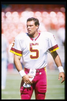 Quarterback Heath Shuler of the Washington Redskins looks on during a game against the Philadelphia Eagles at RFK Stadium in Washington, D. C. The Eagles won the game, 17-14.