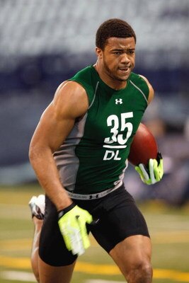 INDIANAPOLIS, IN - FEBRUARY 23:  Defensive lineman Aaron Maybin of Penn State runs during the NFL Scouting Combine presented by Under Armour at Lucas Oil Stadium on February 23, 2009 in Indianapolis, Indiana. (Photo by Scott Boehm/Getty Images)