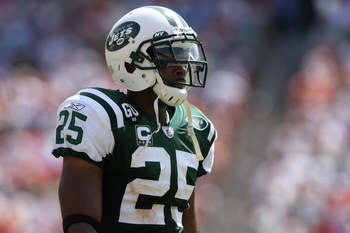 MIAMI - SEPTEMBER 07:  Kerry Rhodes #25 of the New York Jets looks on against the Miami Dolphins at Dolphin Stadium on September 7, 2008 in Miami, Florida. The Jets won 20-14.  (Photo by Doug Benc/Getty Images)