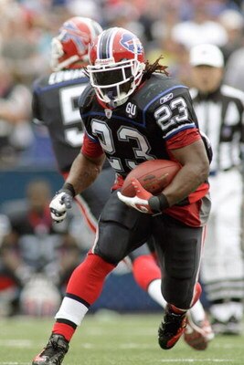 ORCHARD PARK, NY - SEPTEMBER 7:  Marshawn Lynch #23 of the Buffalo Bills carries the ball during the game against the Seattle Seahawks at Ralph Wilson Stadium on September 7, 2008 in Orchard Park, New York. (Photo by Rick Stewart/Getty Images)