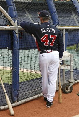 ATLANTA - MARCH 31: Pitcher Tom Glavine #47 of the Atlanta Braves waits for his turn in the batting cage before the game against the Pittsburgh Pirates at Turner Field March 31, 2008 in Atlanta, Georgia.  (Photo by Mike Zarrilli/Getty Images)