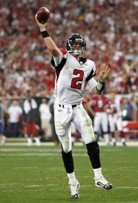 GLENDALE, AZ - JANUARY 03:  Quarterback Matt Ryan #2 of the Atlanta Falcons walks throws a pass in the NFC Wild Card Game against the Arizona Cardinals on January 3, 2009 at University of Phoenix Stadium in Glendale, Arizona. The Cardinals defeated the Fa