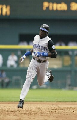 DETROIT, MI - JULY 27:  Shortstop Angel Berroa #4 of the Kansas City Royals runs the bases against the Detroit Tigers during the MLB game at Comerica Park on July 27, 2003 in Detroit, Michigan. The Royals defeated the Tigers 5-1. (Photo by Tom Pidgeon/Get
