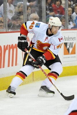PITTSBURGH - MARCH 25:  Defenseman Jordan Leopold skates with the puck on March 25, 2009 at Mellon Arena in Pittsburgh, Pennsylvania.  (Photo by Jamie Sabau/Getty Images)