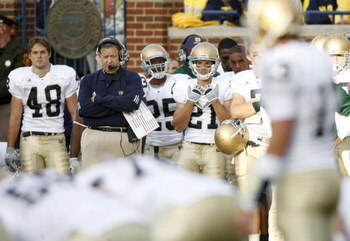 ANN ARBOR, MI - SEPTEMBER 15:  Head coach of the Notre Dame Fighting Irish Charlie Weis looks on in the fourth quarter during a game against the Michigan Wolverines at Michigan Stadium September 15, 2007 in Ann Arbor, Michigan.  (Photo by Gregory Shamus/G