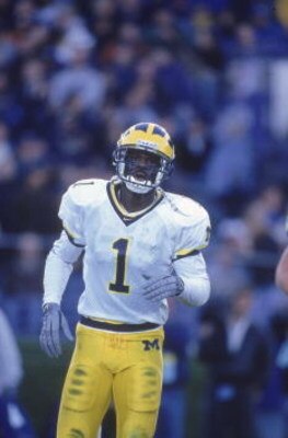 4 Nov 2000:  David Terrell #1 of the Michigan Wolverines moves on the field during the game against the Northwestern Wildcats in Evanston, Illinois. The Northwestern Wildcats defeated the Wolverines 54-51.Mandatory Credit: Jonathan Daniel  /Allsport