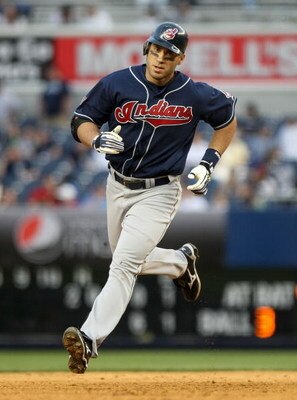 NEW YORK - APRIL 18:  Travis Hafner #48 of the Cleveland Indians runs the bases against the New York Yankees at Yankee Stadium on April 18, 2009 in the Bronx borough of New York City.  (Photo by Nick Laham/Getty Images)