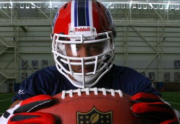 ORCHARD PARK, NY - MAY 01:  Aaron Maybin #58, 2009 first round draft pick of the Buffalo Bills  poses during Buffalo Bills minicamp at the Buffalo Bills Fieldhouse on May 1, 2009 in Orchard Park, New York.  (Photo by Rick Stewart/Getty Images)