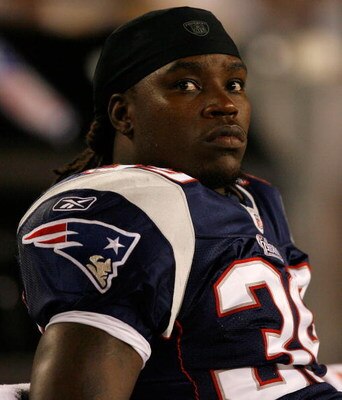 FOXBORO, MA - AUGUST 22: Laurence Maroney #39 of the New England Patriots sits out the second half against the Philadelphia Eagles during preseason action at Gillette Stadium on August 22, 2008 in Foxboro, Massachusetts. (Photo by Jim Rogash/Getty Images)
