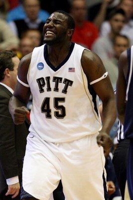 DAYTON, OH - MARCH 20:  DeJuan Blair #45 of the Pittsburgh Panthers reacts after a play against the East Tennessee State Buccaneers during the first round of the NCAA Division I Men's Basketball Tournament at the University of Dayton Arena on March 20, 20