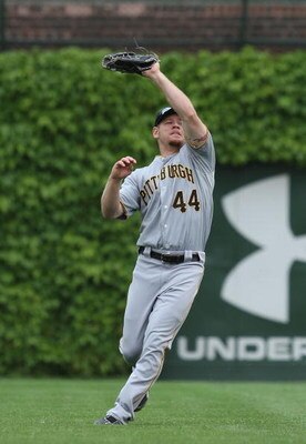CHICAGO - MAY 27: Brandon Moss #44 of the Pittsburgh Pirates catches the ball against the Chicago Cubs on May 27, 2009 at Wrigley Field in Chicago, Illinois. The Cubs defeated the Pirates 5-2. (Photo by Jonathan Daniel/Getty Images)