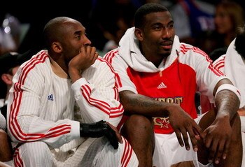 NEW ORLEANS - FEBRUARY 17:  Kobe Bryant #24 and Amare Stoudemire #1 of the Western Conference sit on the bench during the first half of the 57th NBA All-Star Game, part of 2008 NBA All-Star Weekend at the New Orleans Arena on February 17, 2008 in New Orle