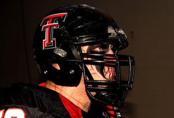 DALLAS - JANUARY 02: Brandon Carter #76 of the Texas Tech Red Raiders before play against the Mississippi Rebels during the AT&T Cotton Bowl on January 2, 2009 at the Cotton Bowl in Dallas, Texas. (Photo by Ronald Martinez/Getty Images)