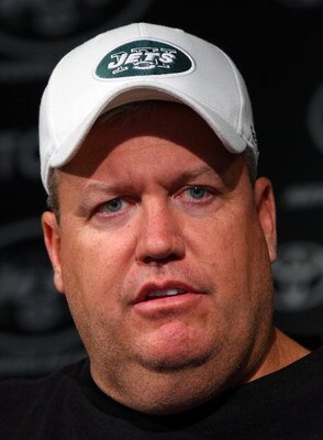 FLORHAM PARK, NJ - MAY 02:  Head coach Rex Ryan of the New York Jets speaks to the media during minicamp on May 2, 2009 at the Atlantic Health Jets Training Center in Florham Park, New Jersey.  (Photo by Jim McIsaac/Getty Images)